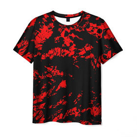 Мужская футболка 3D с принтом Красные краски в Кировске, 100% полиэфир | прямой крой, круглый вырез горловины, длина до линии бедер | abstraction | абстракция красок | брызги красок | краска | красные краски | потертость красок | разводы красок | черно белый