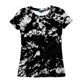 Женская футболка 3D с принтом Черно белые краски в Кировске, 100% полиэфир ( синтетическое хлопкоподобное полотно) | прямой крой, круглый вырез горловины, длина до линии бедер | abstraction | абстракция красок | брызги красок | краска | потертость красок | разводы красок | черно белый