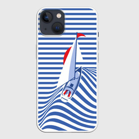 Чехол для iPhone 13 с принтом Яхта в Кировске,  |  | flag | joke | prank | sail | sea | stripes | water | waves | yacht vest | вода | волны | море | парус | полосы | прикол | тельняшка | флаг | шутка | яхта
