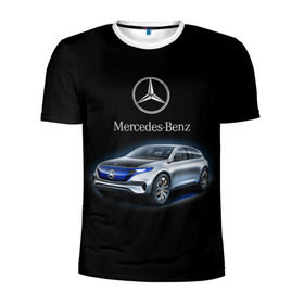 Мужская футболка 3D спортивная с принтом Mercedes-Benz в Кировске, 100% полиэстер с улучшенными характеристиками | приталенный силуэт, круглая горловина, широкие плечи, сужается к линии бедра | kомпания производитель легковых автомобилей премиального класса | немецкое качество
