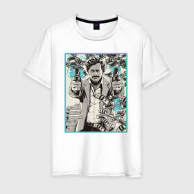 Мужская футболка хлопок с принтом Пабло Эскобар в Кировске, 100% хлопок | прямой крой, круглый вырез горловины, длина до линии бедер, слегка спущенное плечо. | narco | доллары | оружие