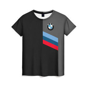 Женская футболка 3D с принтом BMW Brand Tricolor в Кировске, 100% полиэфир ( синтетическое хлопкоподобное полотно) | прямой крой, круглый вырез горловины, длина до линии бедер | bmw | автомобильные | бмв | машины