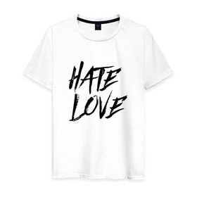 Мужская футболка хлопок с принтом FACE Hate Love в Кировске, 100% хлопок | прямой крой, круглый вырез горловины, длина до линии бедер, слегка спущенное плечо. | Тематика изображения на принте: face | hate | hatelove | rap | рэп | рэпер | фейс | фэйс