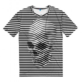 Мужская футболка 3D с принтом Череп в Кировске, 100% полиэфир | прямой крой, круглый вырез горловины, длина до линии бедер | art | optical | skull | stripes | vest | искусство | оптическое | полосы | тельняшка | череп