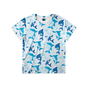 Детская футболка 3D с принтом Акулы в Кировске, 100% гипоаллергенный полиэфир | прямой крой, круглый вырез горловины, длина до линии бедер, чуть спущенное плечо, ткань немного тянется | shark | акула | вода | море | океан | пузыри | рыба | рыбалка