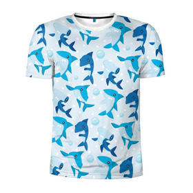 Мужская футболка 3D спортивная с принтом Акулы в Кировске, 100% полиэстер с улучшенными характеристиками | приталенный силуэт, круглая горловина, широкие плечи, сужается к линии бедра | shark | акула | вода | море | океан | пузыри | рыба | рыбалка