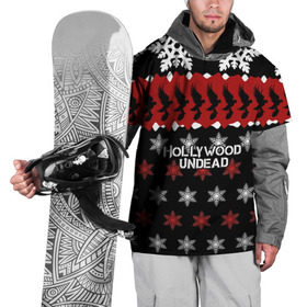 Накидка на куртку 3D с принтом Праздничный Hollywood Undead в Кировске, 100% полиэстер |  | charlie scene | danny | funny man | hollywood | j dog | johnny 3 tears | undead | андед | голивуд | голливудская | группа | знак | кранккор | красный | метал | надпись | нежить | новогодний | новый год | ню | праздник | реп | рождество