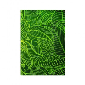 Обложка для паспорта матовая кожа с принтом зеленые узоры в Кировске, натуральная матовая кожа | размер 19,3 х 13,7 см; прозрачные пластиковые крепления | green | абстракция | арт | восток | геометрия | зелень | индия | орнамент | роспись | узоры | цветы