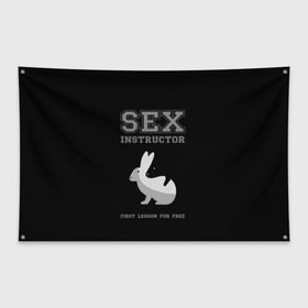 Флаг-баннер с принтом Sex Instructor в Кировске, 100% полиэстер | размер 67 х 109 см, плотность ткани — 95 г/м2; по краям флага есть четыре люверса для крепления | first lesson free | instructor | rabbits | бесплатно | инструктор | кролики | первый | урок