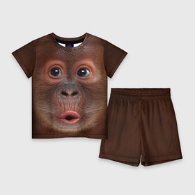 Детский костюм с шортами 3D с принтом Орангутанг BigFace в Кировске,  |  | bigface | глаза | голова | животные | лицо | обезьяна | орангутанг | рот
