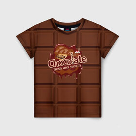 Детская футболка 3D с принтом Chocolate в Кировске, 100% гипоаллергенный полиэфир | прямой крой, круглый вырез горловины, длина до линии бедер, чуть спущенное плечо, ткань немного тянется | Тематика изображения на принте: chocolate | fresh | еда | плитка | сладости | шоколад