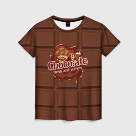 Женская футболка 3D с принтом Chocolate в Кировске, 100% полиэфир ( синтетическое хлопкоподобное полотно) | прямой крой, круглый вырез горловины, длина до линии бедер | Тематика изображения на принте: chocolate | fresh | еда | плитка | сладости | шоколад