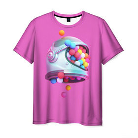 Мужская футболка 3D с принтом Colorful balls в Кировске, 100% полиэфир | прямой крой, круглый вырез горловины, длина до линии бедер | Тематика изображения на принте: balls | colorful | helmet | pink | колорит | космонавт | космос | розовый | скафандр | цвет | шарики | шары | шлем