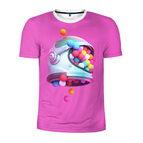 Мужская футболка 3D спортивная с принтом Colorful balls в Кировске, 100% полиэстер с улучшенными характеристиками | приталенный силуэт, круглая горловина, широкие плечи, сужается к линии бедра | Тематика изображения на принте: balls | colorful | helmet | pink | колорит | космонавт | космос | розовый | скафандр | цвет | шарики | шары | шлем