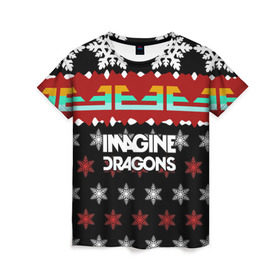 Женская футболка 3D с принтом Праздничный Imagine Dragons в Кировске, 100% полиэфир ( синтетическое хлопкоподобное полотно) | прямой крой, круглый вырез горловины, длина до линии бедер | альтернативный | американская | группа | драгонс | имеджин | инди | индирок | новогодний | поп | рождество | рок | свитер | электроник