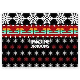 Поздравительная открытка с принтом Праздничный Imagine Dragons в Кировске, 100% бумага | плотность бумаги 280 г/м2, матовая, на обратной стороне линовка и место для марки
 | альтернативный | американская | группа | драгонс | имеджин | инди | индирок | новогодний | поп | рождество | рок | свитер | электроник