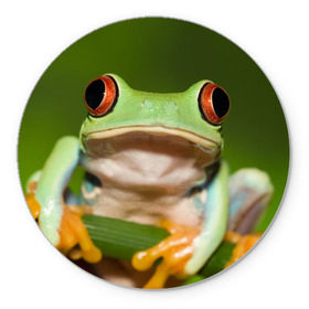 Коврик круглый с принтом Лягушка в Кировске, резина и полиэстер | круглая форма, изображение наносится на всю лицевую часть | Тематика изображения на принте: frog | жаба | животные | зеленый | ква | лягуха | лягушка | лягушонок