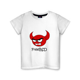 Детская футболка хлопок с принтом FreeBSD демон в Кировске, 100% хлопок | круглый вырез горловины, полуприлегающий силуэт, длина до линии бедер | bsd | demon | freebsd | os | unix | демон | злой | ос | чёртик
