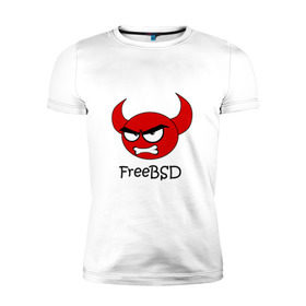 Мужская футболка премиум с принтом FreeBSD демон в Кировске, 92% хлопок, 8% лайкра | приталенный силуэт, круглый вырез ворота, длина до линии бедра, короткий рукав | bsd | demon | freebsd | os | unix | демон | злой | ос | чёртик