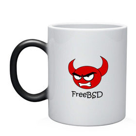 Кружка хамелеон с принтом FreeBSD демон в Кировске, керамика | меняет цвет при нагревании, емкость 330 мл | Тематика изображения на принте: bsd | demon | freebsd | os | unix | демон | злой | ос | чёртик