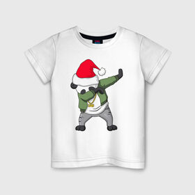 Детская футболка хлопок с принтом Панда DAB дед Мороз в Кировске, 100% хлопок | круглый вырез горловины, полуприлегающий силуэт, длина до линии бедер | Тематика изображения на принте: dab | дед мороз | новый год | панда dab | панда dab дед мороз