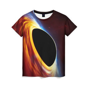 Женская футболка 3D с принтом Black planet в Кировске, 100% полиэфир ( синтетическое хлопкоподобное полотно) | прямой крой, круглый вырез горловины, длина до линии бедер | black hole | planet | space | астрономия | вселенная | звёзды | космос | млечный путь | планета | чёрная дыра
