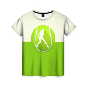 Женская футболка 3D с принтом Теннис в Кировске, 100% полиэфир ( синтетическое хлопкоподобное полотно) | прямой крой, круглый вырез горловины, длина до линии бедер | sport | логотип | мяч | спорт | теннис