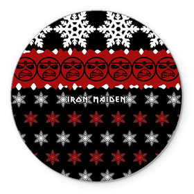 Коврик круглый с принтом Праздничный Iron Maiden в Кировске, резина и полиэстер | круглая форма, изображение наносится на всю лицевую часть | iron maiden | адриан смит | айрон мейден | г | группа | дэйв мюррей | железная дева | знак | ирон майден | красный | метал | мрачный | музыка | надпись | новогодний | новый год | песни | праздник | рождество