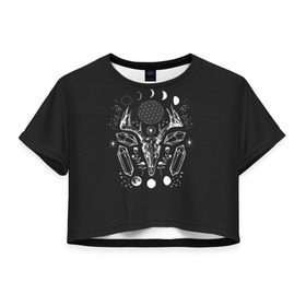 Женская футболка 3D укороченная с принтом Crystal Moon в Кировске, 100% полиэстер | круглая горловина, длина футболки до линии талии, рукава с отворотами | кристалы | луна | олень | рога