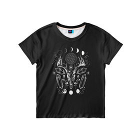 Детская футболка 3D с принтом Crystal Moon в Кировске, 100% гипоаллергенный полиэфир | прямой крой, круглый вырез горловины, длина до линии бедер, чуть спущенное плечо, ткань немного тянется | кристалы | луна | олень | рога