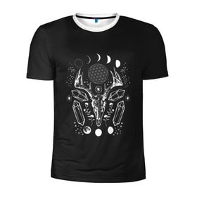 Мужская футболка 3D спортивная с принтом Crystal Moon в Кировске, 100% полиэстер с улучшенными характеристиками | приталенный силуэт, круглая горловина, широкие плечи, сужается к линии бедра | Тематика изображения на принте: кристалы | луна | олень | рога
