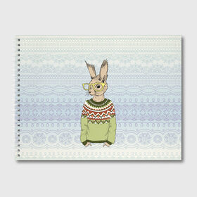Альбом для рисования с принтом Кролик хипстер в Кировске, 100% бумага
 | матовая бумага, плотность 200 мг. | зима | кролик | новый год | подарок | рождество