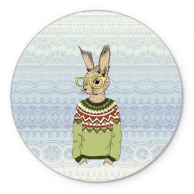 Коврик круглый с принтом Кролик хипстер в Кировске, резина и полиэстер | круглая форма, изображение наносится на всю лицевую часть | зима | кролик | новый год | подарок | рождество