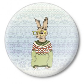 Значок с принтом Кролик хипстер в Кировске,  металл | круглая форма, металлическая застежка в виде булавки | зима | кролик | новый год | подарок | рождество