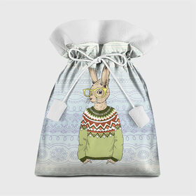 Подарочный 3D мешок с принтом Кролик хипстер в Кировске, 100% полиэстер | Размер: 29*39 см | зима | кролик | новый год | подарок | рождество