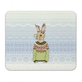 Коврик прямоугольный с принтом Кролик хипстер в Кировске, натуральный каучук | размер 230 х 185 мм; запечатка лицевой стороны | зима | кролик | новый год | подарок | рождество