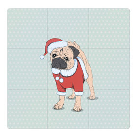 Магнитный плакат 3Х3 с принтом Мопс Санта Клаус в Кировске, Полимерный материал с магнитным слоем | 9 деталей размером 9*9 см | зима | новый год | подарок | рождество