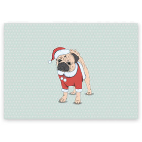 Поздравительная открытка с принтом Мопс Санта Клаус в Кировске, 100% бумага | плотность бумаги 280 г/м2, матовая, на обратной стороне линовка и место для марки
 | зима | новый год | подарок | рождество