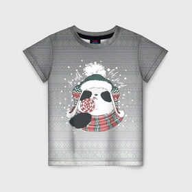 Детская футболка 3D с принтом So cold, but sweet в Кировске, 100% гипоаллергенный полиэфир | прямой крой, круглый вырез горловины, длина до линии бедер, чуть спущенное плечо, ткань немного тянется | зима | новый год | панда | подарок | рождество