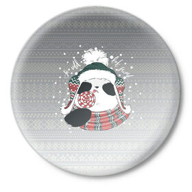Значок с принтом So cold, but sweet в Кировске,  металл | круглая форма, металлическая застежка в виде булавки | зима | новый год | панда | подарок | рождество