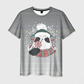 Мужская футболка 3D с принтом So cold, but sweet в Кировске, 100% полиэфир | прямой крой, круглый вырез горловины, длина до линии бедер | Тематика изображения на принте: зима | новый год | панда | подарок | рождество
