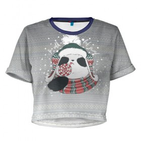 Женская футболка 3D укороченная с принтом So cold, but sweet в Кировске, 100% полиэстер | круглая горловина, длина футболки до линии талии, рукава с отворотами | Тематика изображения на принте: зима | новый год | панда | подарок | рождество