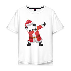 Мужская футболка хлопок Oversize с принтом Панда Санта-Клаус в Кировске, 100% хлопок | свободный крой, круглый ворот, “спинка” длиннее передней части | зима | новый год | панда | подарок | рождество