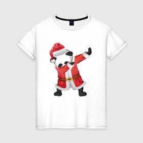 Женская футболка хлопок с принтом Панда Санта-Клаус в Кировске, 100% хлопок | прямой крой, круглый вырез горловины, длина до линии бедер, слегка спущенное плечо | зима | новый год | панда | подарок | рождество