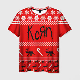 Мужская футболка 3D с принтом Праздничный Korn в Кировске, 100% полиэфир | прямой крой, круглый вырез горловины, длина до линии бедер | Тематика изображения на принте: 