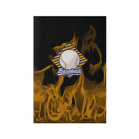 Обложка для паспорта матовая кожа с принтом Бейсбол в огне в Кировске, натуральная матовая кожа | размер 19,3 х 13,7 см; прозрачные пластиковые крепления | Тематика изображения на принте: 