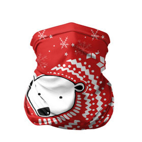 Бандана-труба 3D с принтом Белый медведь в свитере в Кировске, 100% полиэстер, ткань с особыми свойствами — Activecool | плотность 150‒180 г/м2; хорошо тянется, но сохраняет форму | red | snow | snowflakes | stars | sweater | white bear | winter | белый медведь | звезды | зима | красный | снег | снежинки