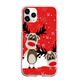 Чехол для iPhone 11 Pro матовый с принтом Олени в Кировске, Силикон |  | animals | background | deer | mountains | red | snow | snowflakes | stars | winter | горы | животные | звезды | зима | красный фон | олени | снег | снежинки