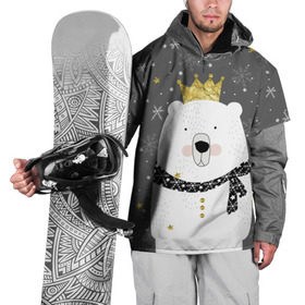Накидка на куртку 3D с принтом Белый медведь в короне в Кировске, 100% полиэстер |  | Тематика изображения на принте: animal | bear | crown | gold | mountains | scarf | snow | snowflakes | stars | white | winter | белый | горы | животные | звезды | зима | золотая | корона | медведь | снег | снежинки | шарф