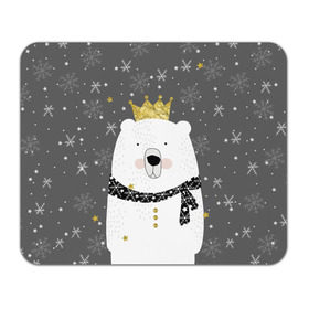 Коврик прямоугольный с принтом Белый медведь в короне в Кировске, натуральный каучук | размер 230 х 185 мм; запечатка лицевой стороны | animal | bear | crown | gold | mountains | scarf | snow | snowflakes | stars | white | winter | белый | горы | животные | звезды | зима | золотая | корона | медведь | снег | снежинки | шарф